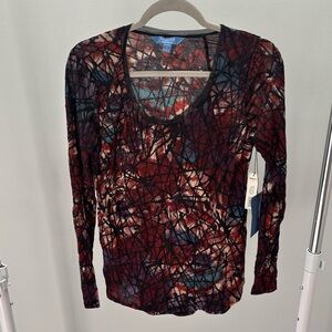 Simply Vera Vera Wang Red and Black Abstract Top